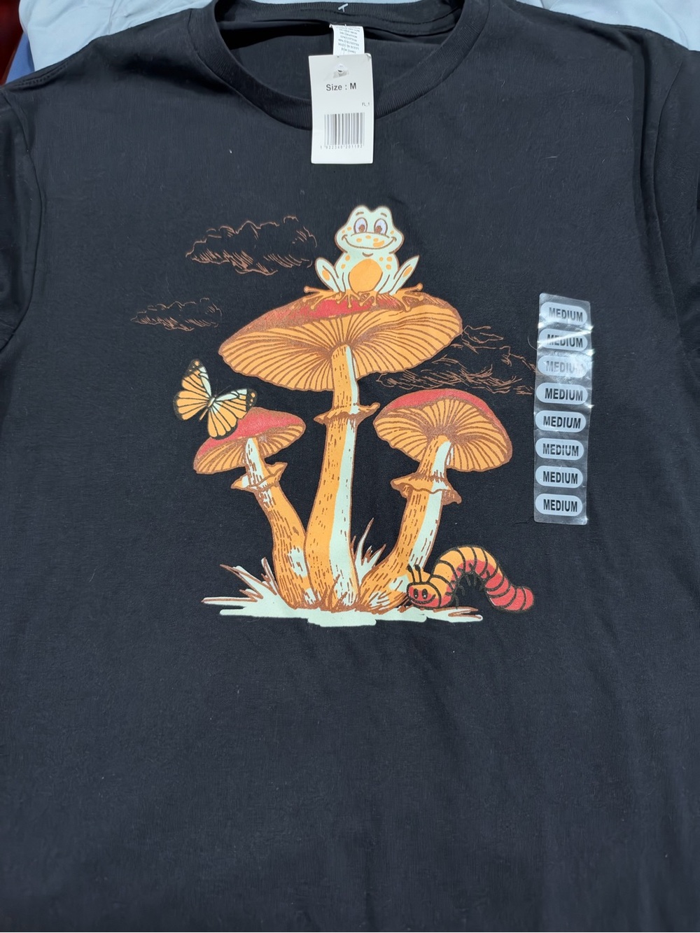 Black Graphic Tee - toad & mushroom Design